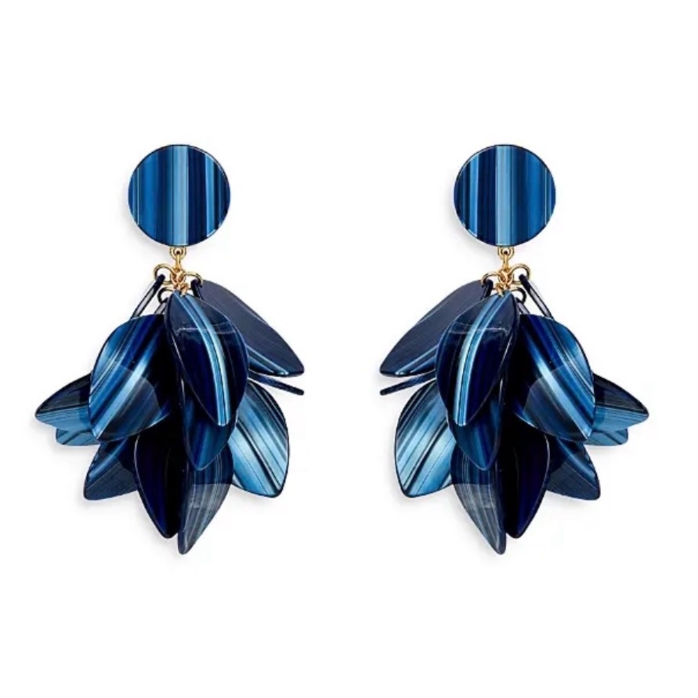 NWOT Lele Sadoughi Striped Navy Petal Cluster Earrings